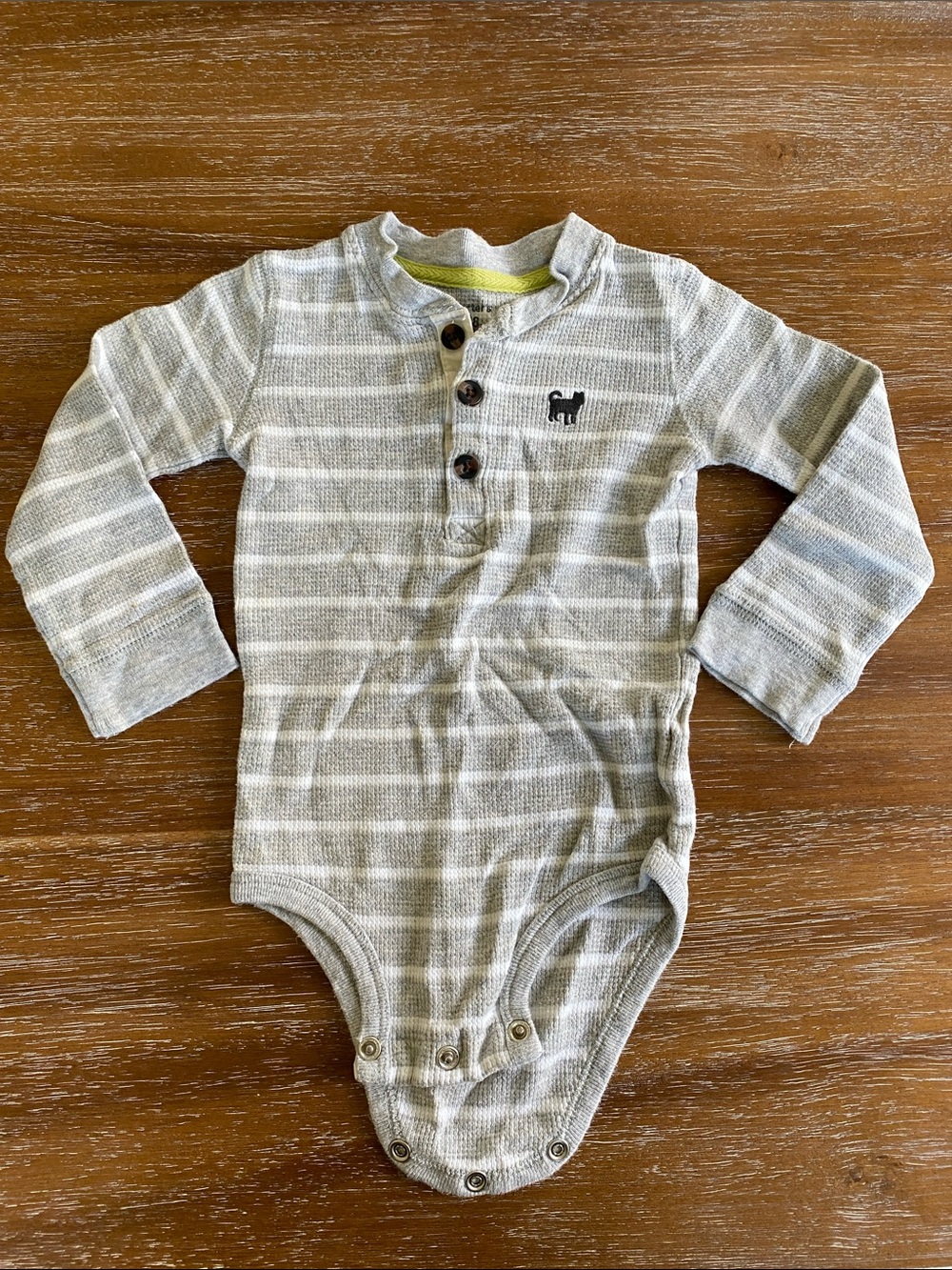 Carter’s 18 Months Striped Gray Long-Sleeve Baby One-Piece Bodysuit